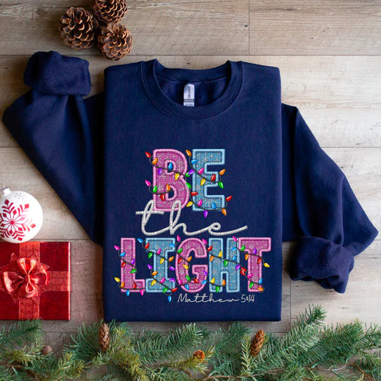 Be the Light with Christmas Lights Faux Embroidery