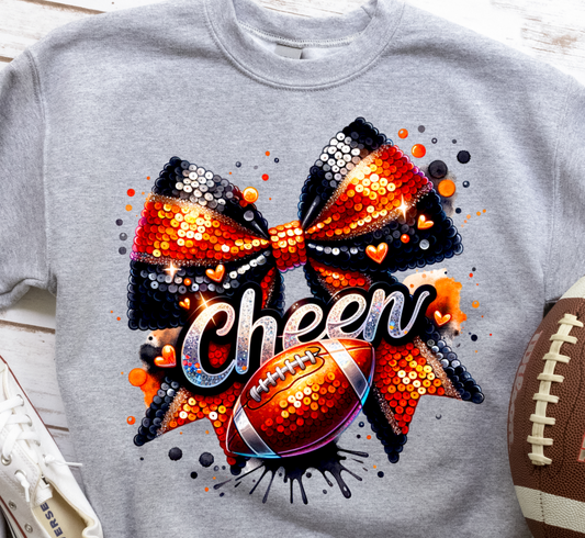 Black and Orange Glitter Bow with Football