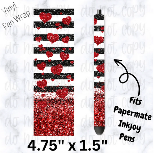 Black and White Striped with Hearts Ink Joy Pen