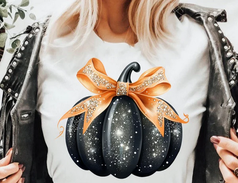 Black Pumpkin with Orange Glitter Bow