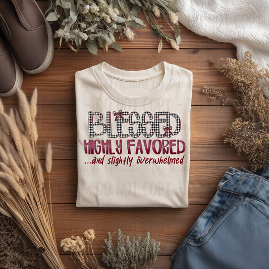 Blessed Highly Favored Maroon Font