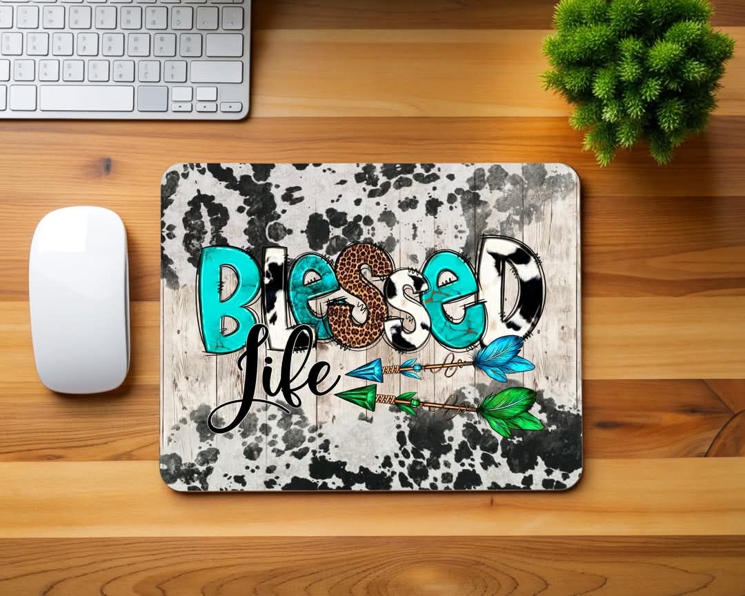 Blessed Life with Cow Print Mouse Pad
