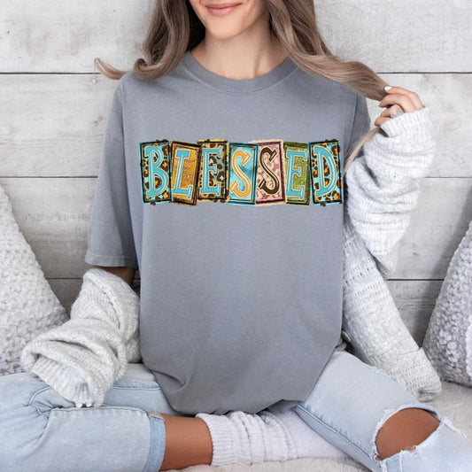 Blessed Multi Patterned Block Letters