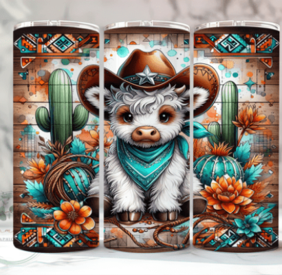 Boho Highland Cow Aztec Sublimation Tumbler