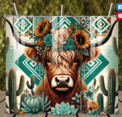 Boho Highland Cow Western Sublimation Tumbler