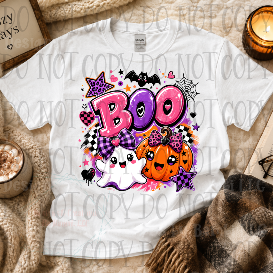 Boo in Purple Pink with Ghost and Pumpkins