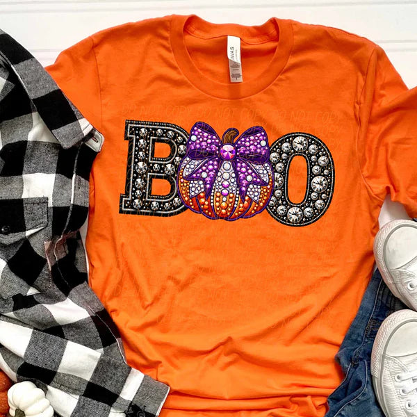 Boo Pumpkin with Purple Bow Rhinestone