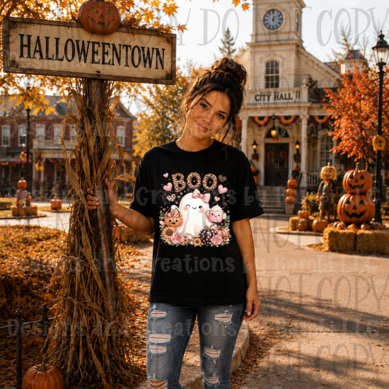 Boo with Ghost and Pumpkins