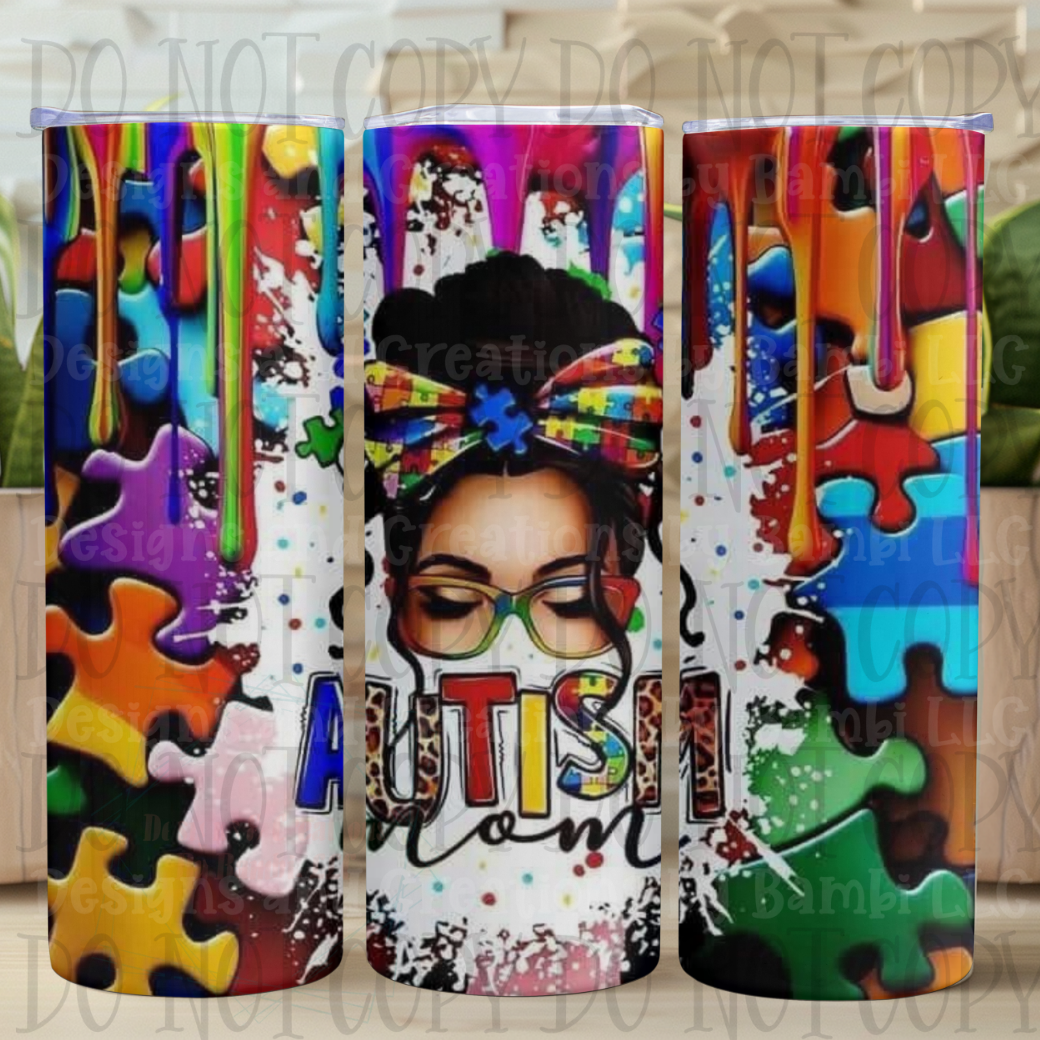 Bright Color Puzzle Autism Mom 20 oz Sublimation Tumbler
