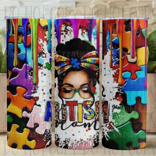 Bright Color Puzzle Autism Mom 20 oz Sublimation Tumbler