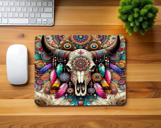 Bright Vivid Cow Skull Mouse Pad