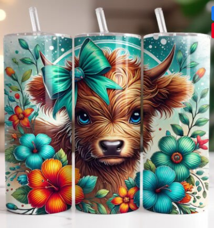 Brown Highland Cow Sublimation Tumbler