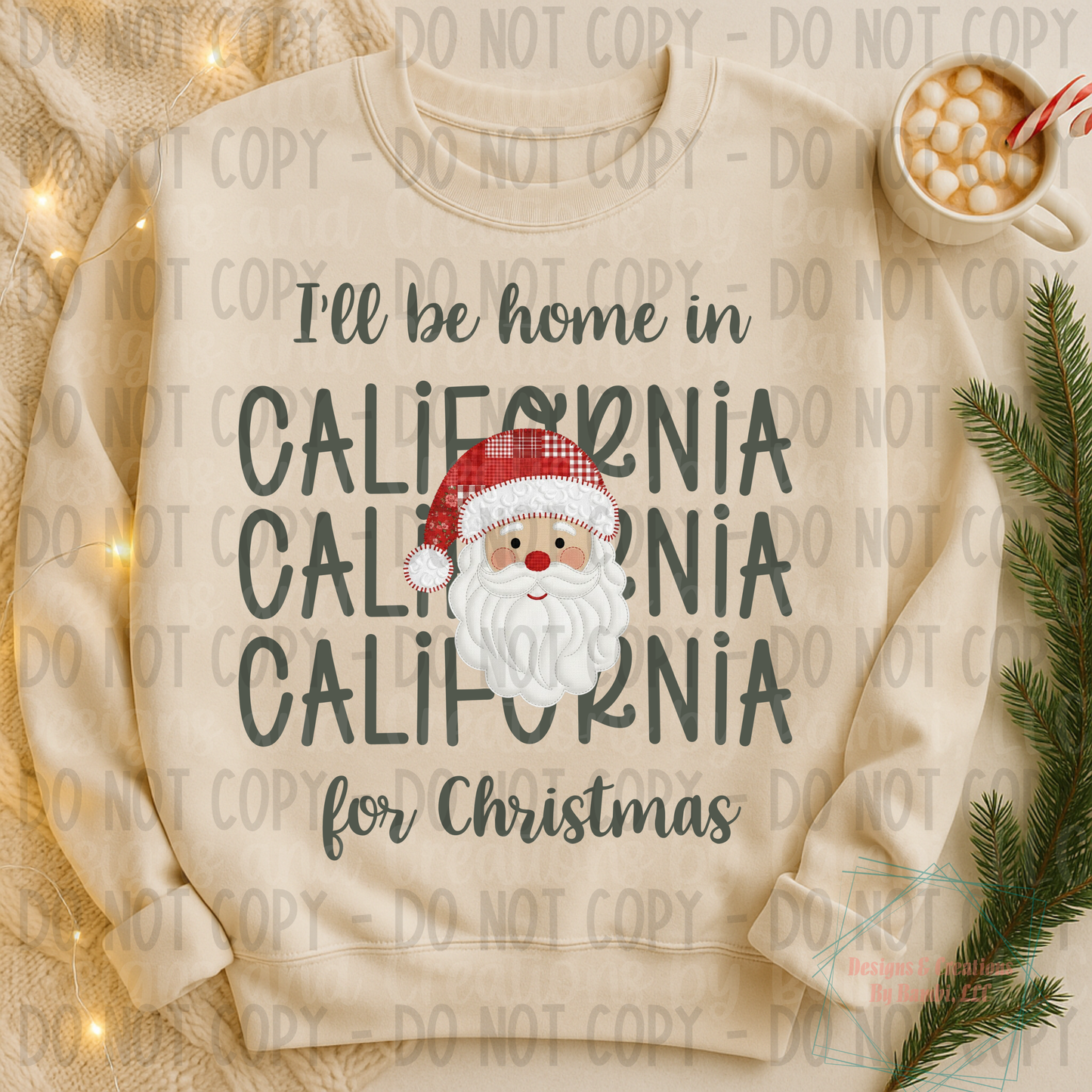 I'll Be Home in States Santa Face with Sage Green Font Collection