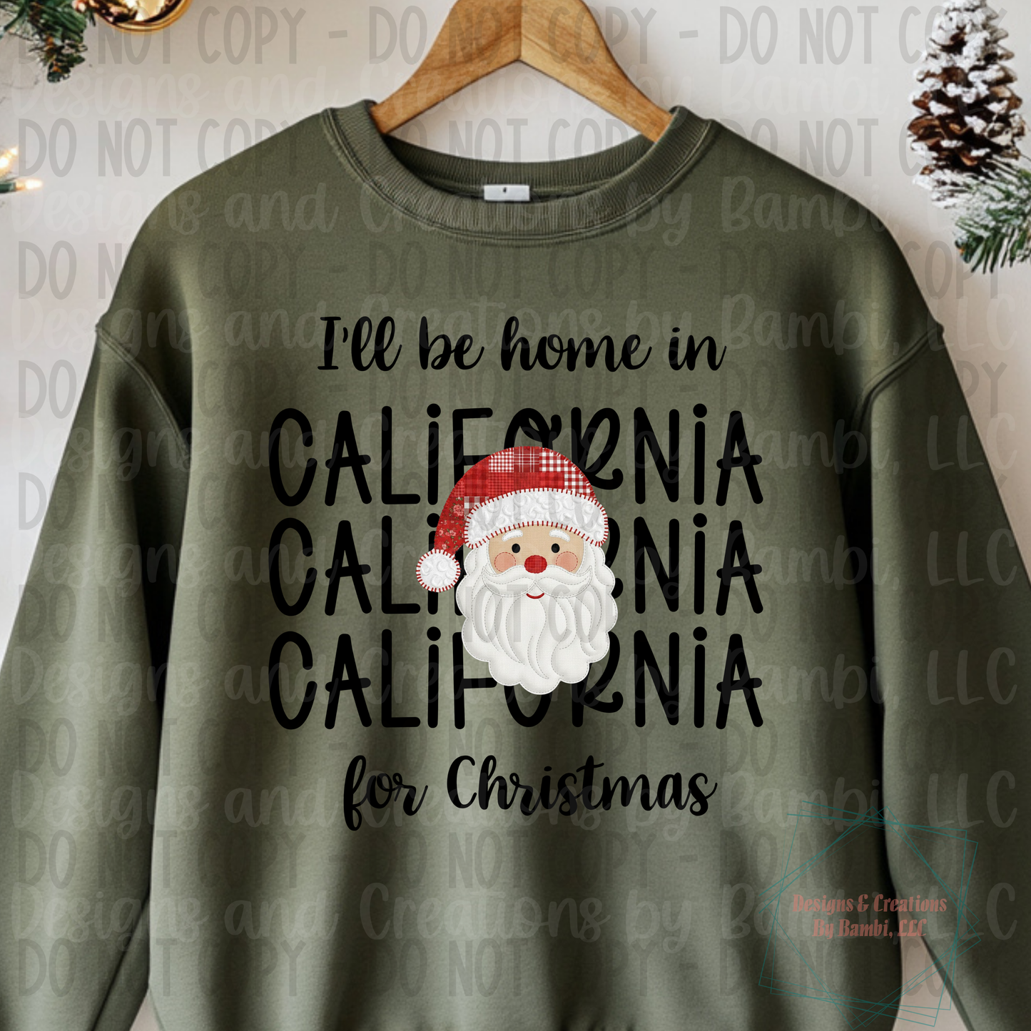 I'll Be Home in States Santa Face with Black Font Collection
