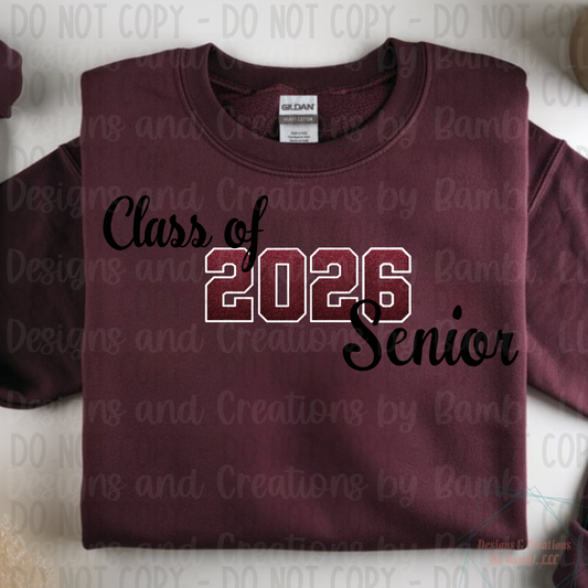 Class of 2026 Senior Ombre Maroon with White Outline and Black Font