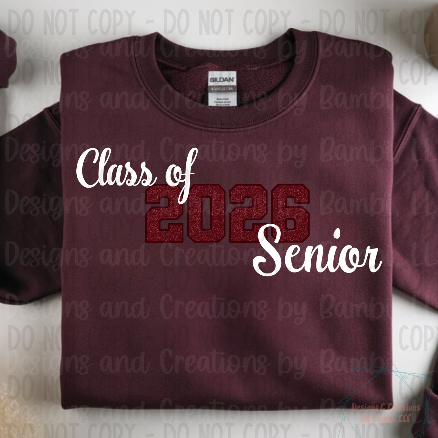 Class of 2026 Senior Faux Glitter Maroon with Maroon Outline and White Font