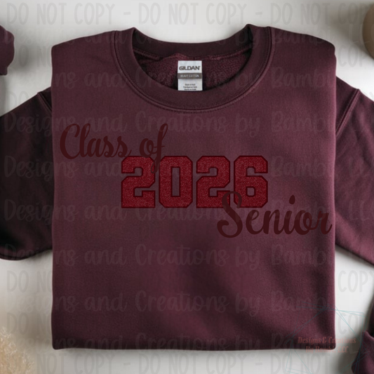 Class of 2026 Senior Faux Glitter Maroon with Maroon Outline and Maroon Font