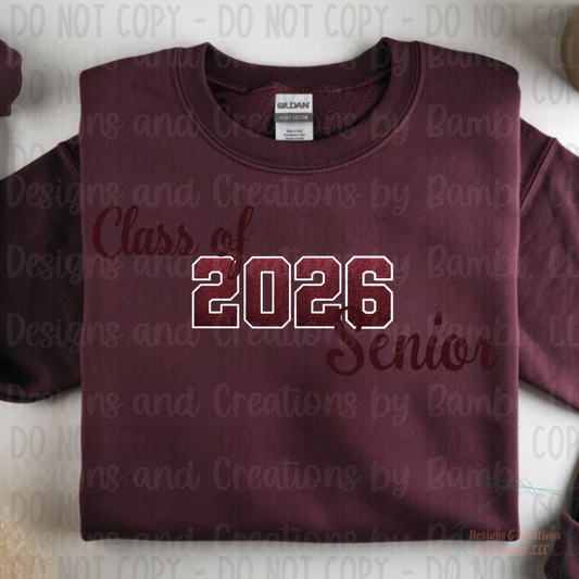 Class of 2026 Senior Ombre Maroon with White Outline and Maroon Font