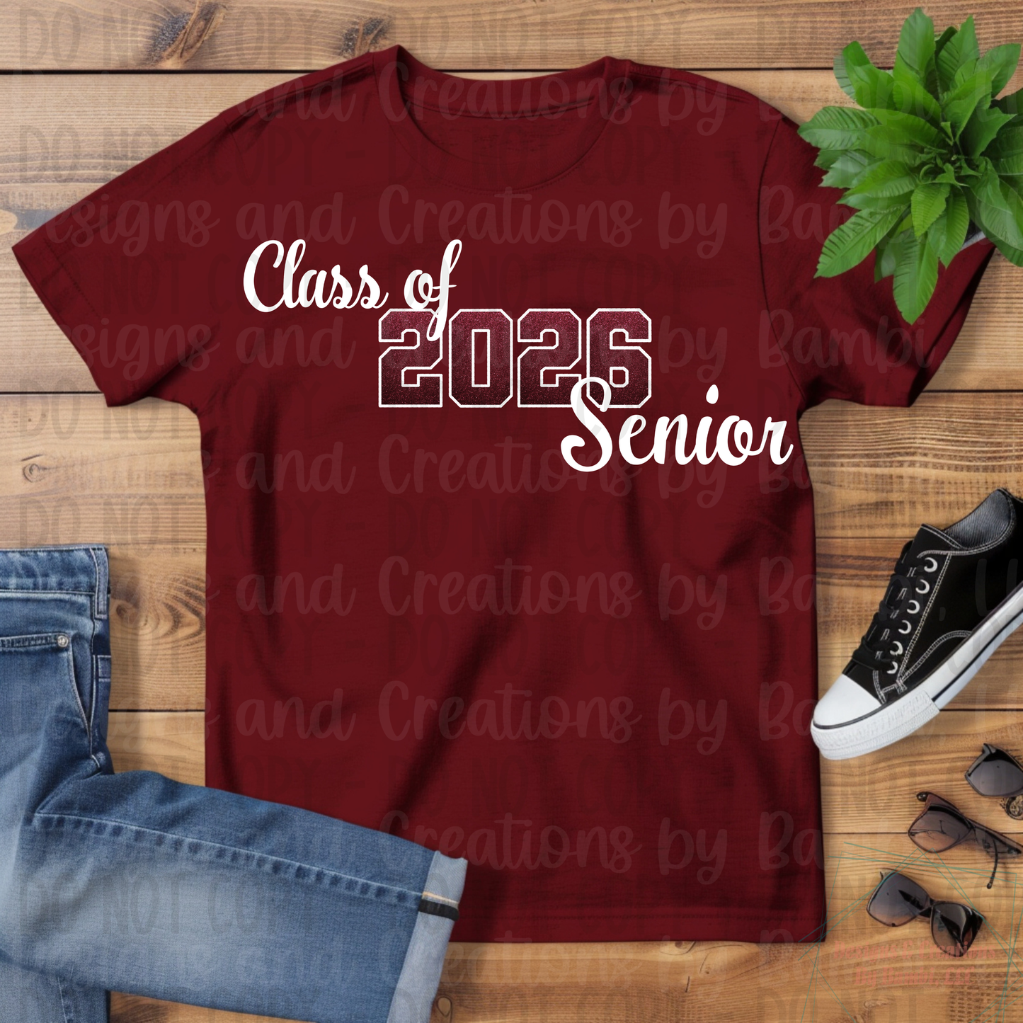 Class of 2026 Senior Ombre Maroon with White Outline and White Font