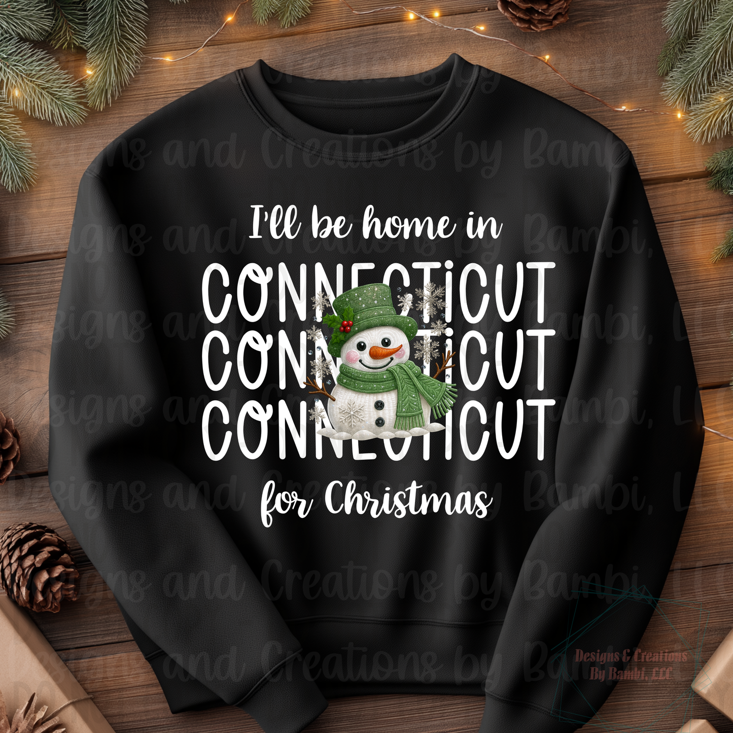 I'll Be Home in States Sage Snowman with White Font Collection