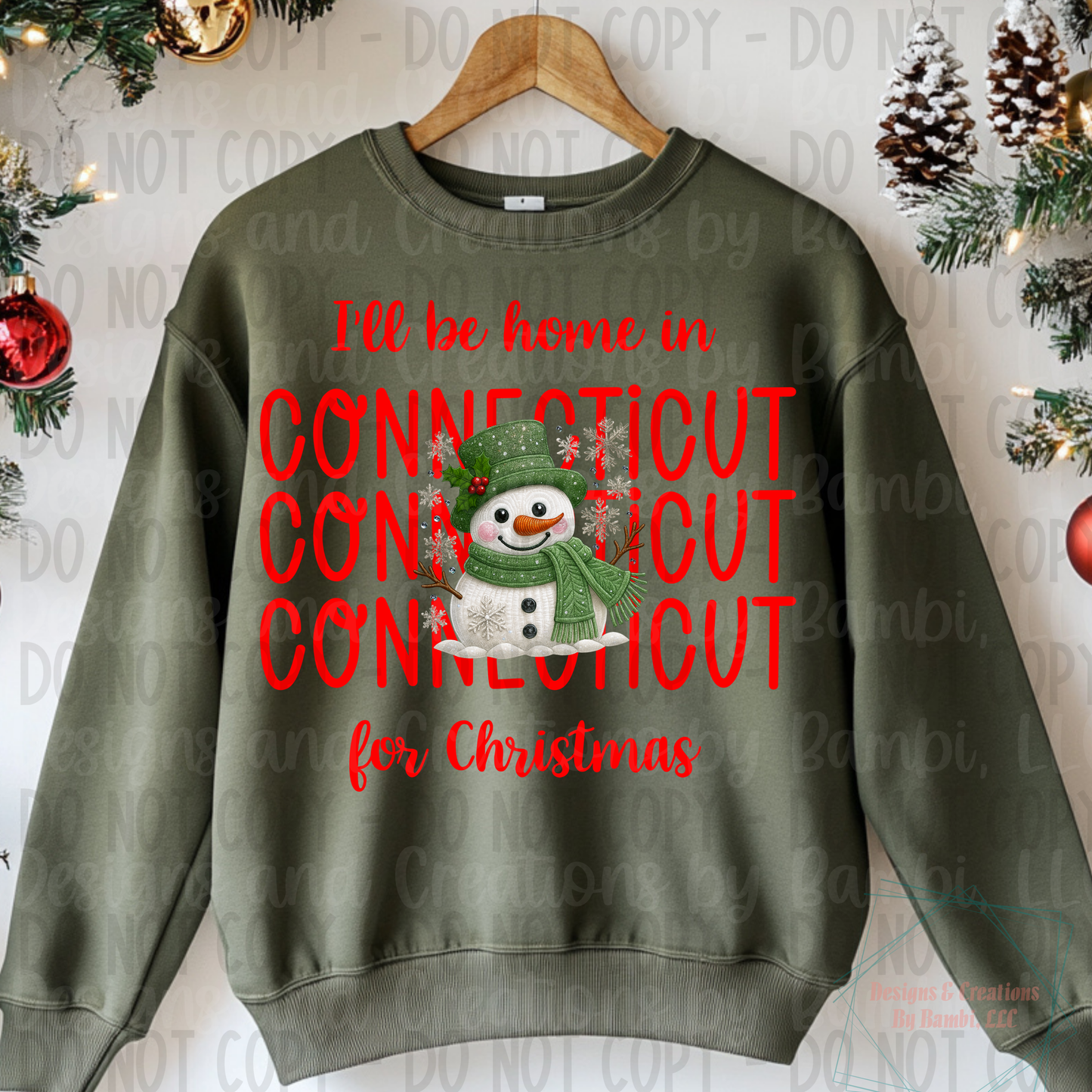 I'll Be Home In States Sage Snowman with Red Font Digital Bundle