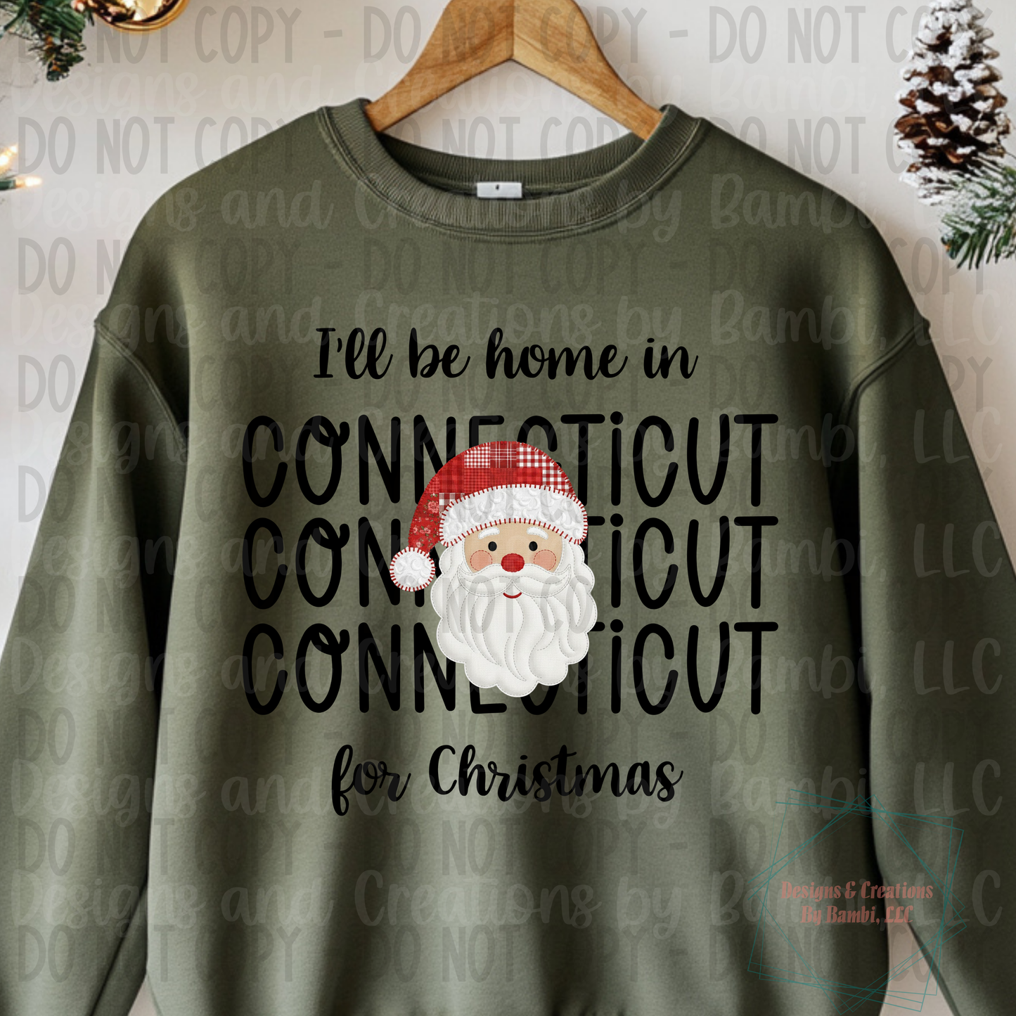 I'll Be Home in States Santa Face with Black Font Digital Bundle
