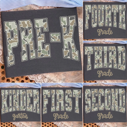 Camo Grade in Varsity Font School Collection
