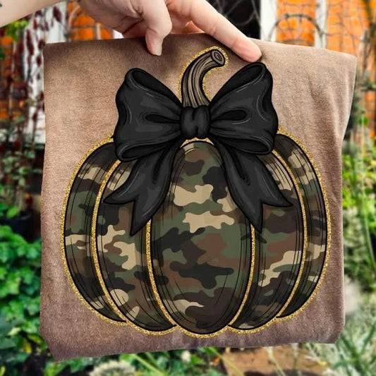 Camo Pumpkin with Gold Outline