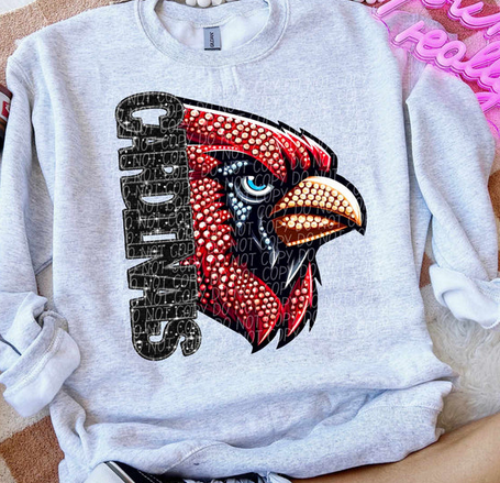 Cardinals Half Mascot Faux Rhinestones