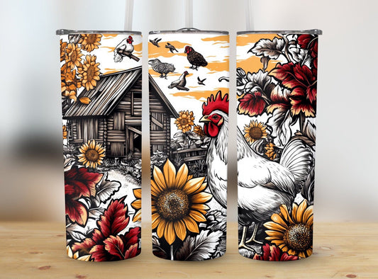 Chicken and Sunflowers Sublimation Tumbler