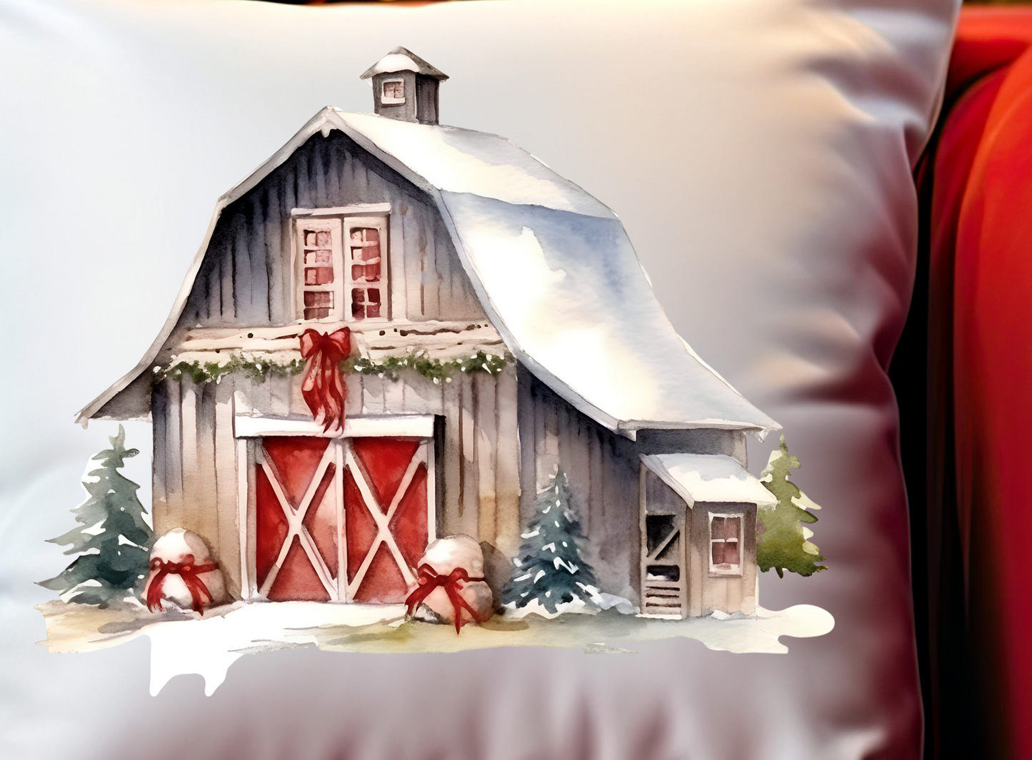 Christmas Barn Scene Throw Pillows