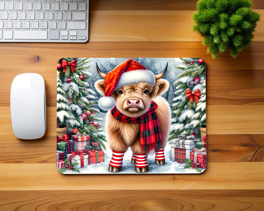 Christmas and Highland Cow Mouse Pad