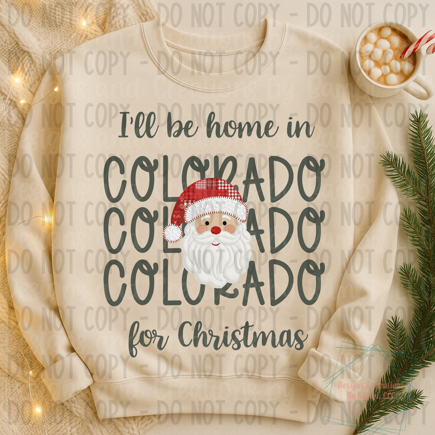 I'll Be Home in States Santa Face with Sage Green Font Collection