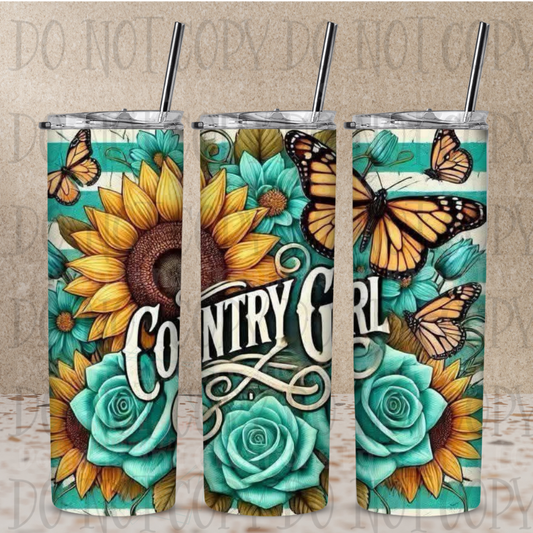 Country Girl and Sunflowers 20 oz Sublimation Tumbler