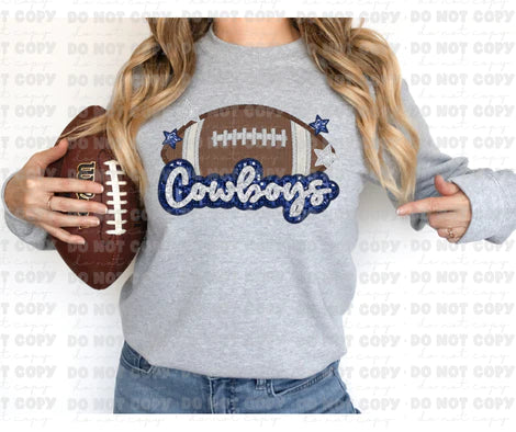 Game Time- Cowboys Faux Glitter Embroidery