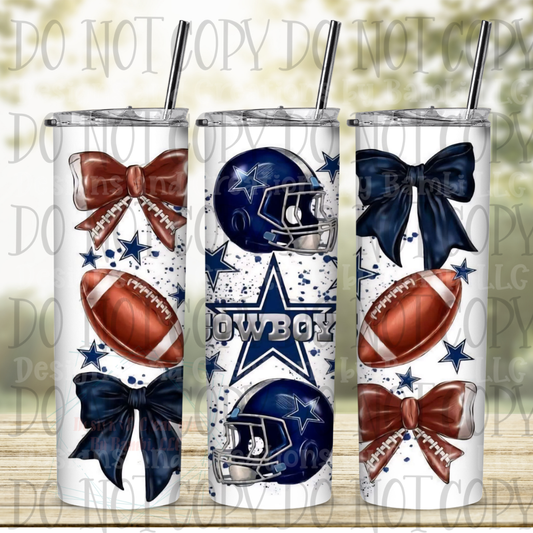 Cowboys Football and Bows 20 oz Sublimation Tumbler