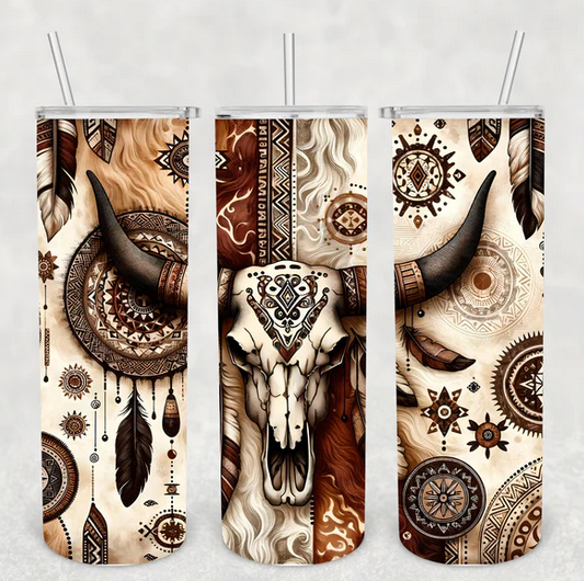 Cow Head Skull Brown Sublimation Tumbler