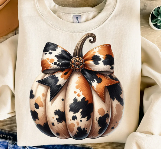 Cowprint Pumpkin with Multi Color Bow