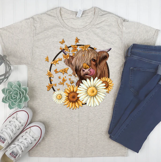 Cow with Sunflowers-Daisys-Butterflies