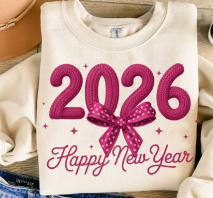 2026 Happy New Year Pink Faux Knit
