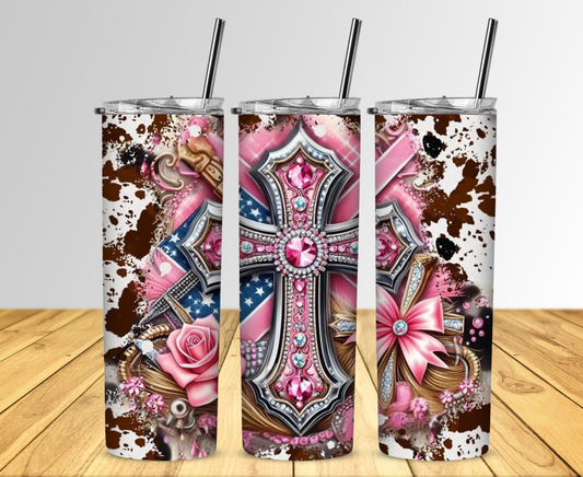 Cross Cowprint and Bling Sublimation Tumbler