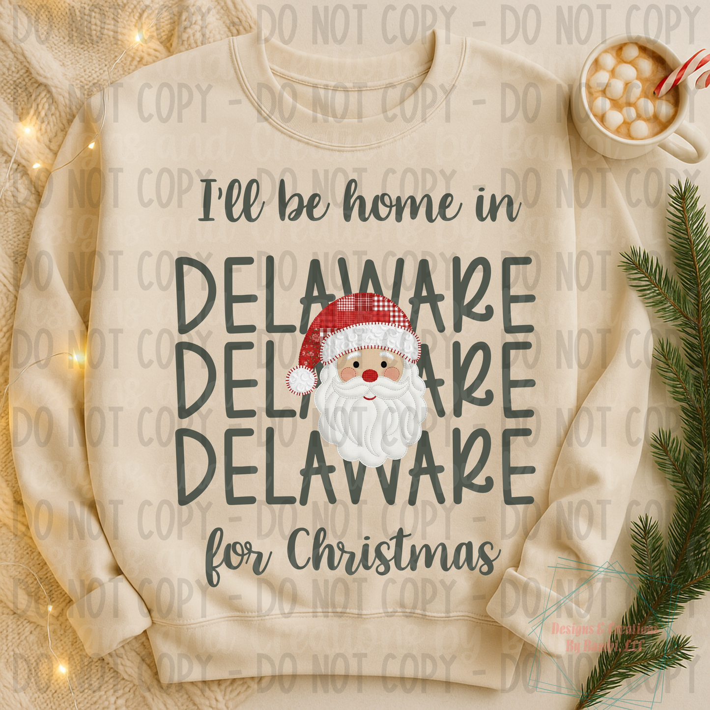I'll Be Home in States Santa Face with Sage Green Font Collection