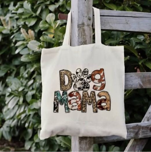 Dog Mama in Leopard and Cow Print Book Bag