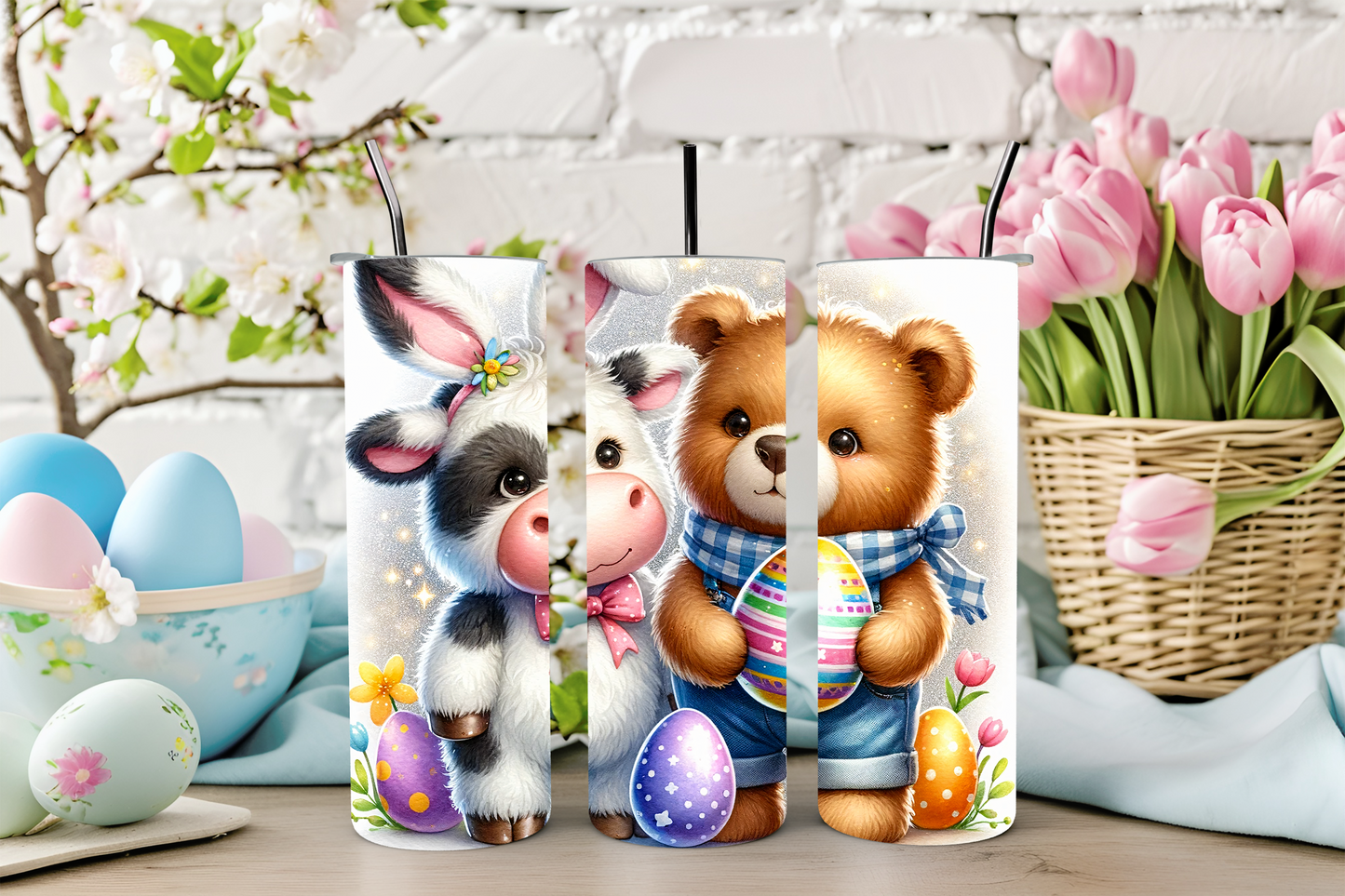 Easter Cow and Bear Duo Tumbler