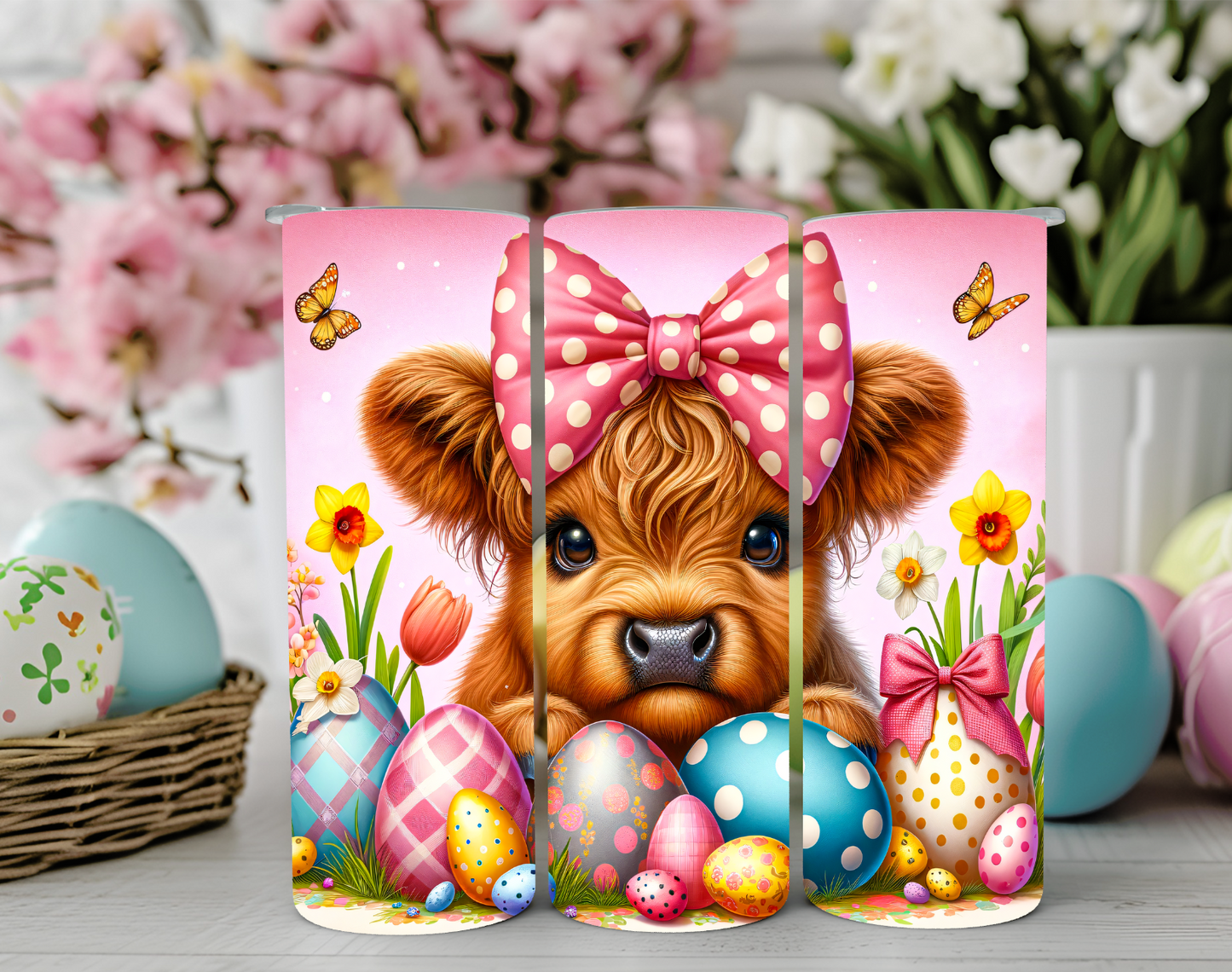 Easter Eggs and Highland Cow Tumbler