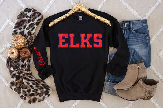 Elkhart Elks in Red with Blue Outline and Red Print on Sleeve