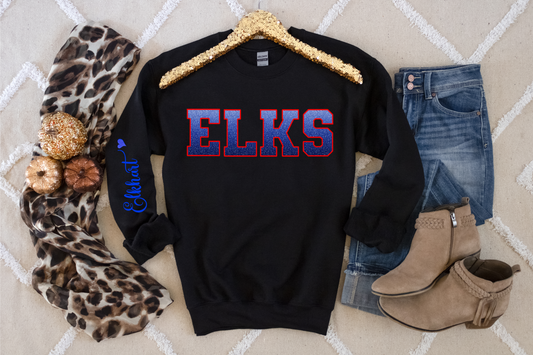 Elks in Blue Ombre with Red Outline and Blue Font on Sleeve
