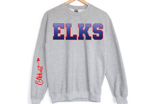 Elks in Ombre Blue Darker Red Outline with Red Print on Sleeve