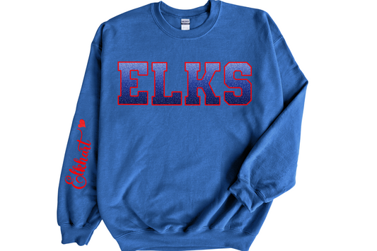 Elks Blue Ombre (Light to Dark) Red Outline with Red Font on Sleeve