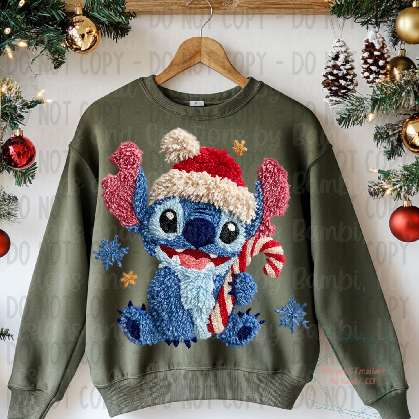 Faux Knit Blue Guy and Candy Cane